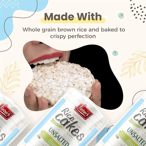 Miniatura 4 de LIEBERS Tortas de arroz, bocadillo certificado Kosher, sin lácteos, sin trigo, sin gluten y opciones veganas (paquete de 3) (sin sal)