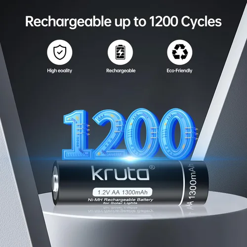 Miniatura 7 de Ni-MH - Baterías recargables AA, paquete de 12 baterías solares AA recargables de 1.2 V 1300 mAh de alta capacidad precargadas doble A para luces