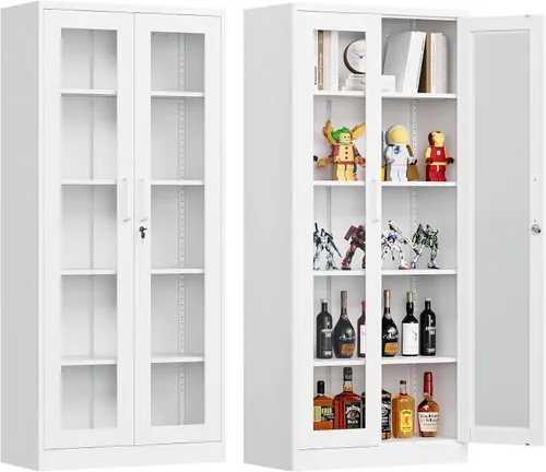 Miniatura 12 de Vitrina con puertas de cristal, vitrina para coleccionables, gabinete de exhibición Curio con 4 estantes ajustables, gabinete de exhibición de Negro
