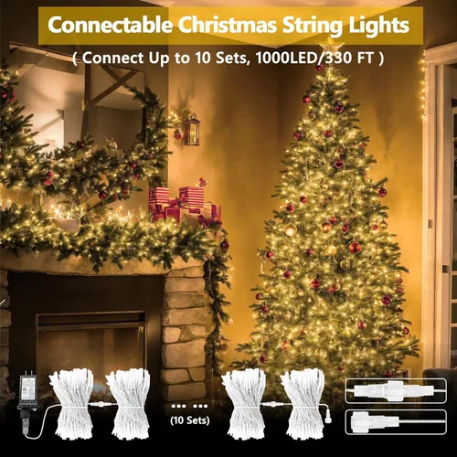 Miniatura 2 de Guirnalda de 100 luces LED conectables para interiores y exteriores, luces de Navidad blancas cálidas de 33 pies, impermeables, 13 modos