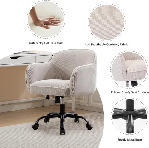Miniatura 6 de Silla de escritorio para oficina en casa con brazos, ruedas doradas, silla moderna tapizada en terciopelo, silla de computadora enrollable, silla