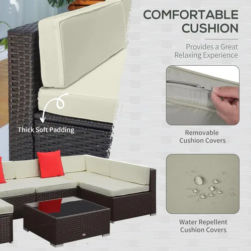 Miniatura 4 de Outsunny Juego de muebles de patio de 7 piezas, juego de sofá modular de mimbre para exteriores, juego de muebles de ratán PE para todo