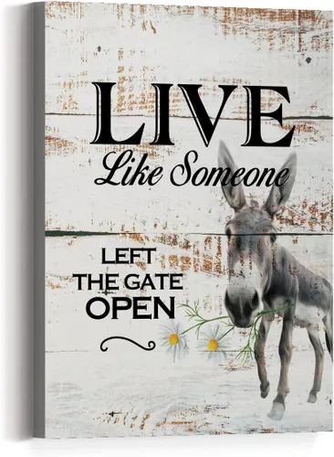 Miniatura 6 de Lienzo decorativo para pared con diseño de granja campestre, diseño de vaca divertida Live Like Someone Left The Gate Open Retro Style Impresiones