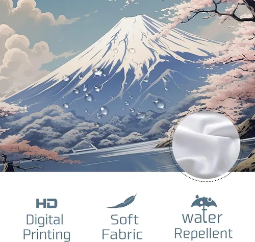 Miniatura 4 de Cortina de ducha japonesa Fuji Mountain de cerezo asiático, cortina de ducha con diseño de anime, decoración de baño, tela de poliéster, 62 x 72 Azul