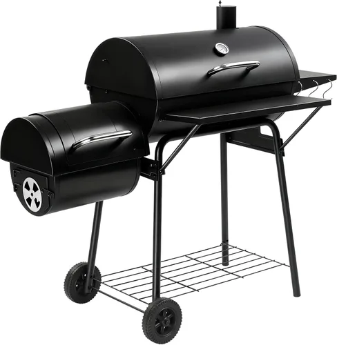Miniatura 9 de Outvita Asador de carbón en barril con rejilla para calentar, parrilla de barbacoa al aire libre con mesa lateral delantera con amplia área