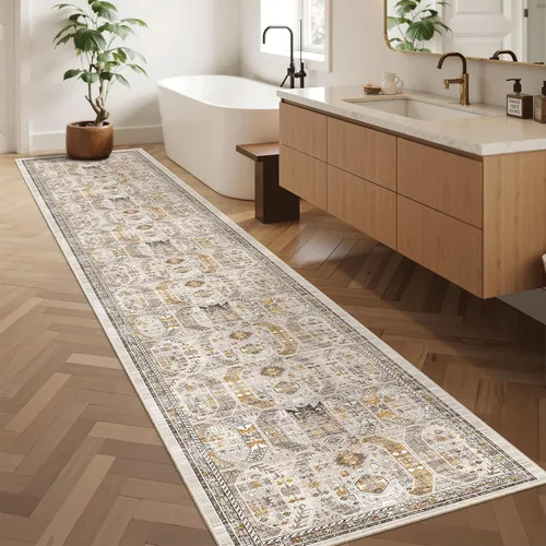 Miniatura 98 de Madane Tapete lavable de 2 x 10 pies para pasillo, cocina, recibidor, clásico, suave, antideslizante para interiores, casa de campo, baño, sala