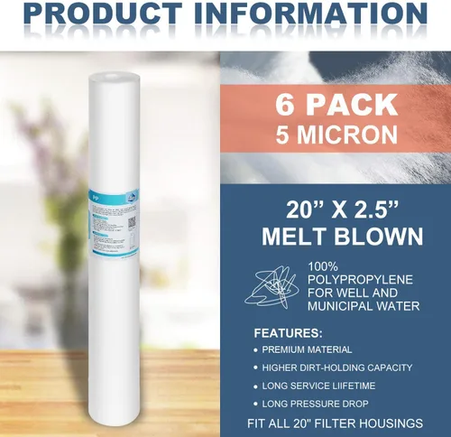Miniatura 3 de Membrane Solutions Cartucho de polipropileno de repuesto para filtro de agua de sedimentos de 5 micrones, 20 x 2.5 pulgadas para sistema de filtro