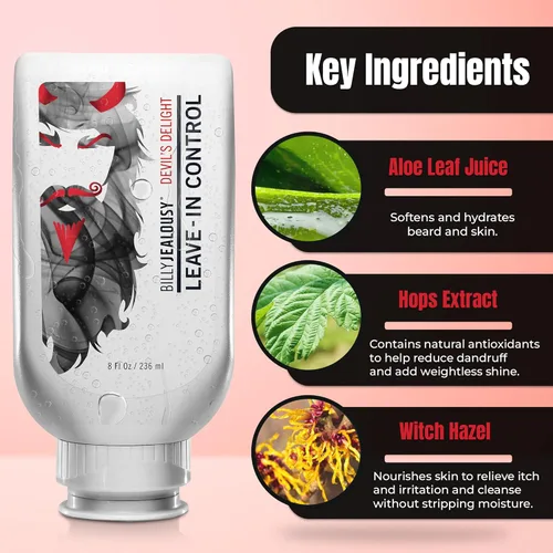 Miniatura 2 de Billy Jealousy Acondicionador de barba sin enjuague para hombres con jugo de hoja de aloe y aceite de semilla de jojoba, suaviza el cabello
