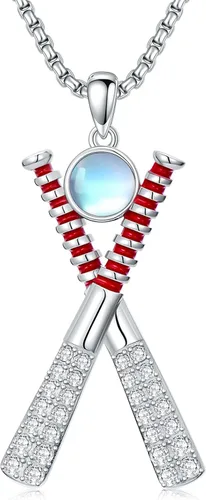 Collar de Béisbol/Golf/Hockey/Tenis Plata de Ley 925 Piedra Lunar Pelota Colgante Deportivo Joyería Regalos de Graduación para Mujeres Novia Mamá