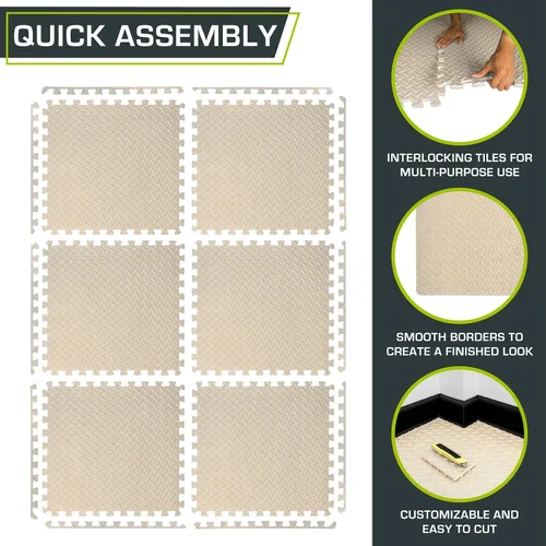 Miniatura 6 de ProsourceFit - Tapete de ejercicio tipo rompecabezas de ½ pulgada, losetas de espuma EVA entrelazadas para gimnasio en casa, para niños, crema, 24 x