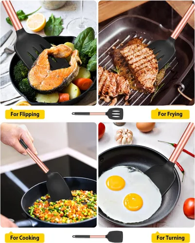 Miniatura 3 de Paquete de 2 espátulas de cocina sólidas de silicona, antiadherentes, utensilios de cocina sin BPA, resistentes al calor, utensilios de cocina