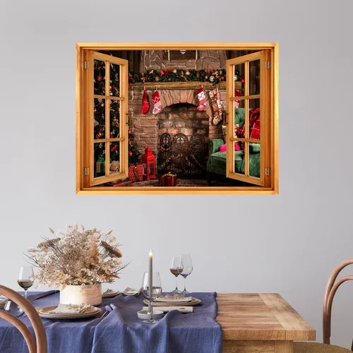 Miniatura 35 de wall26 Adhesivo de Pared Papá Noel Llevando Regalos Ventana Abierta Mural, No Se Despega y No Se Pega, Papel Tapiz No Tejido Decorativo