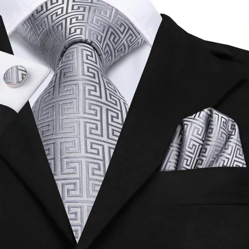 Miniatura 181 de Hi-Tie Corbata clásica de cachemira para hombre con pañuelo y gemelos a cuadros