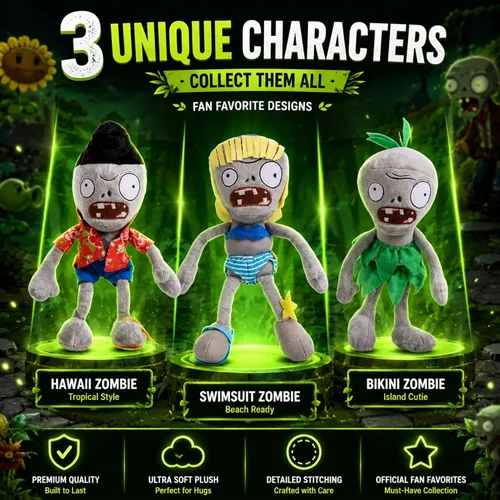 Miniatura 2 de Dyharnsty Juego de 3 bonitos juguetes de peluche de zombi, muñeca de peluche de PVZ para niños, grandes regalos para niños y fanáticos