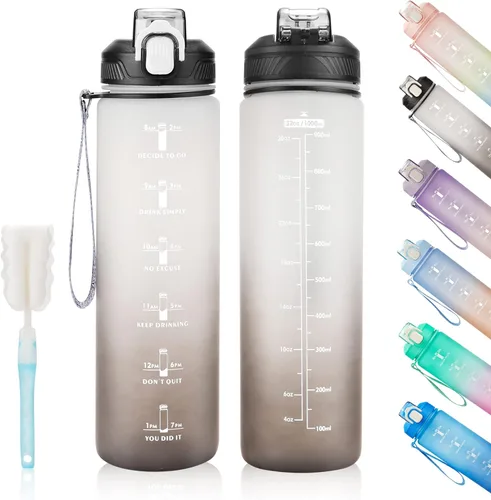 Miniatura 14 de YC Kitchen - Botella de agua motivacional con marcador de tiempo - Botellas de agua de 32 onzas con horarios para beber, botella de agua deportiva a