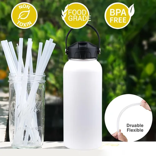Miniatura 4 de WK ieason 6 popotes de repuesto reutilizables para Hydro Flask de 32 onzas, 18 onzas y 64 onzas, popotes de plástico con 2 cepillos de limpieza
