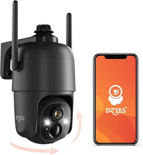 Dzees Cámaras de seguridad PTZ WiFi 360° inalámbricas para exteriores, cámara de seguridad para el hogar de 2K alimentada por batería para 1 paquete