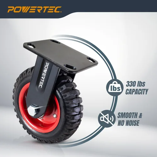 Miniatura 3 de Ruedas giratorias POWERTEC, ruedas fijas de alta resistencia con placa de goma con tracción nodriza para banco de trabajo