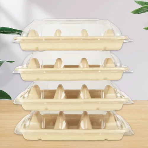 Miniatura 4 de Paquete de 50 soportes desechables para tacos con tapa para fiestas, platos de tacos de papel premium con divisores, soportes de bandeja de tacos