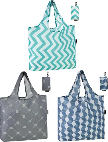 Miniatura 23 de HOLYLUCK Bolsas de comestibles reutilizables, bolsa de compras plegable resistente (estándar, 3 huellas de patas de perro azules)
