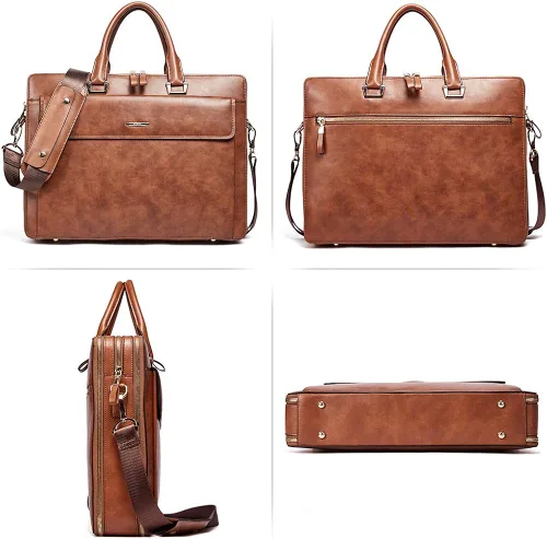 Miniatura 7 de CLUCI Maletines de cuero de cera de aceite para mujer, delgado, grande, para negocios, 15.6 pulgadas, bolsa de hombro vintage para hombre