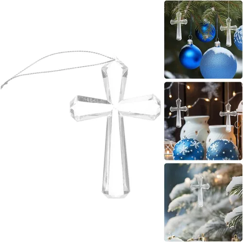 Miniatura 2 de EXCEART Adorno colgante de cruz de cristal para decoración del árbol de Navidad, 4.13 x 2.56 pulgadas, cruz de vidrio transparente