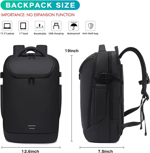 Miniatura 3 de TANGCORLE Mochila de viaje expandible aprobada para vuelos, mochila de 17.3 pulgadas para laptop de negocios para mujeres y hombres