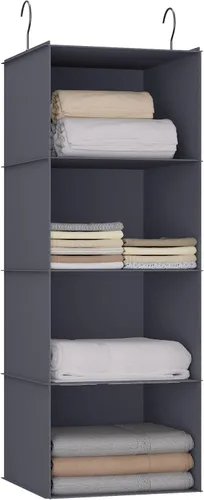 Organizador colgante para armario, fácil de montar, estantes colgantes plegables con 4 compartimentos, para guardar ropa, bolsos, zapatos y Gris