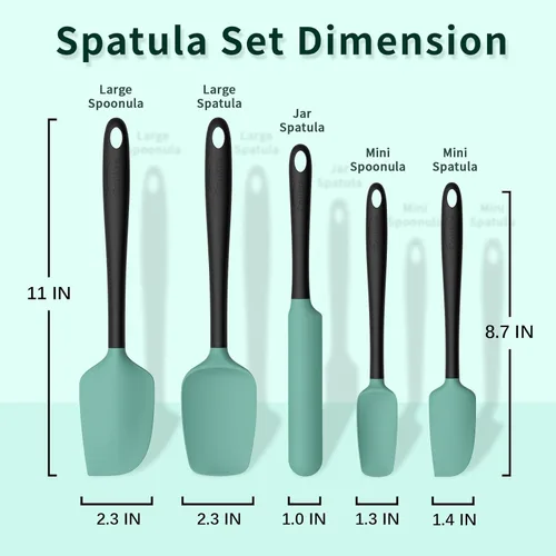 Miniatura 2 de Coukre Juego de 5 espátulas de silicona, resistentes a altas temperaturas, silicona de grado alimenticio, aptas para lavavajillas, para hornear