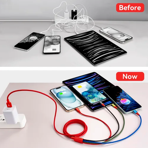 Miniatura 6 de Cable de carga múltiple de 3.5 A, [2 unidades de 6 pies] 4 en 1, cable de carga múltiple trenzado, adaptador de cable multiUSB con Lightning/tipo
