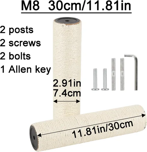 Miniatura 2 de Poste rascador de árbol para gatos de 2.9 in de diámetro, piezas de poste de sisal de repuesto para torre de gato (M8, 11.81 pulgadas/11.8 in)