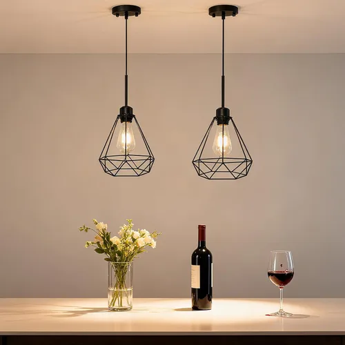 Miniatura 2 de Maliralt Lámpara colgante de luces colgantes – Lámparas colgantes ajustables con pantalla de diamante de metal negro para isla de cocina, comedor