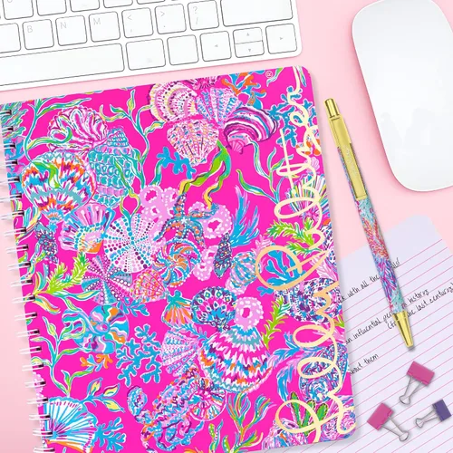 Miniatura 4 de Lilly Pulitzer Cuaderno grande de espiral de tapa dura rosa, 11 x 9.5 pulgadas con 160 páginas con rayas universitarias, Shell Me Something Good