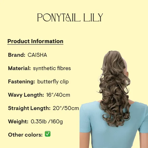 Miniatura 2 de CAISHA Extensión de clip de cola de caballo de 16 "voluminoso ondulado marrón ceniza H214