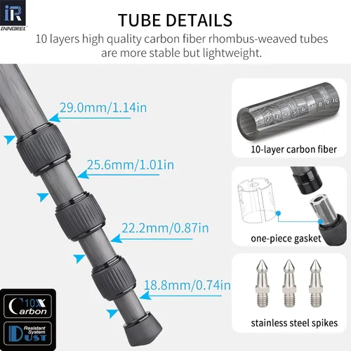 Miniatura 3 de Trípode de Fibra de Carbono - INNOREL RT75C Sin Cabeza de Bola Trípode Super Profesional Monopié Resistente Trípode Compacto Soporte de Stand