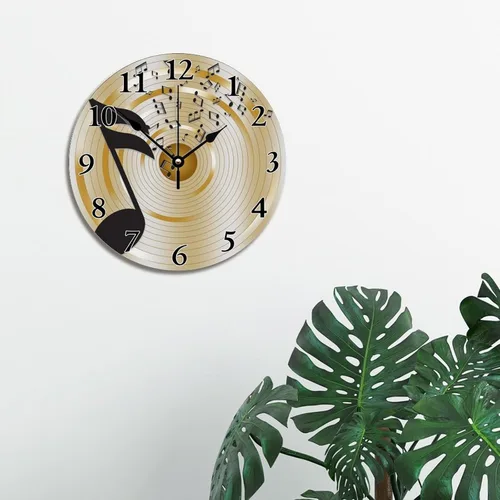 Miniatura 5 de ArogGeld Reloj de pared con notas musicales, reloj de pared redondo silencioso de madera, funciona con pilas, reloj colgante decorativo para Clave