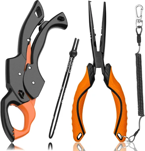 Miniatura 11 de Fish Gripper 9.2 pulgadas, cortador de línea multifunción, alicates de pesca, kit de herramientas de pesca de agua salada, equipo de pesca