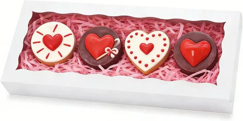 Miniatura 12 de XINHPKGG 5 cajas de galletas con ventana: cajas de panadería de 12 x 5 x 1.5 pulgadas, cajas de golosinas, cajas de fresas cubiertas de chocolate