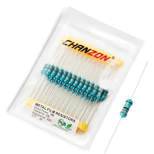 Miniatura 53 de Chanzon 50 piezas 1 W 10 Ω ohm Resistencia de película metálica fija de tolerancia 0.01 ±1% 10R MF Resistencias de agujero pasante con limitación