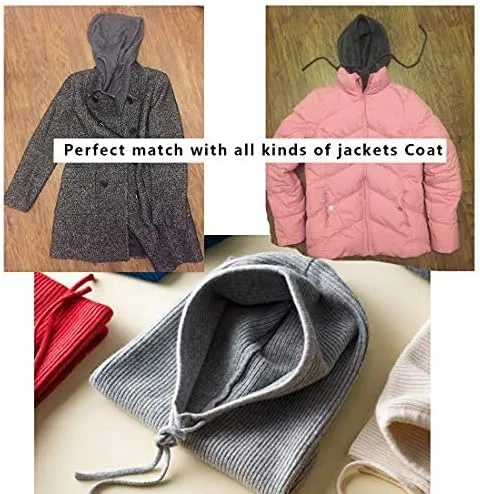 Miniatura 8 de Facecozy Sombreros de invierno para mujer, gorro de bufanda con capucha para mujer, pasamontañas de punto, gorro con cordón