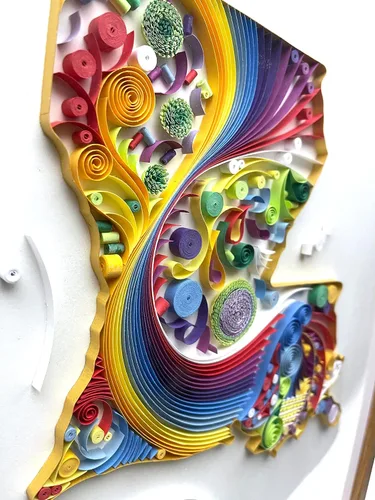Miniatura 5 de Quilled Louisiana Map v4 (Handmade) - 16"x20"x1" unfinished hard wood glass frame