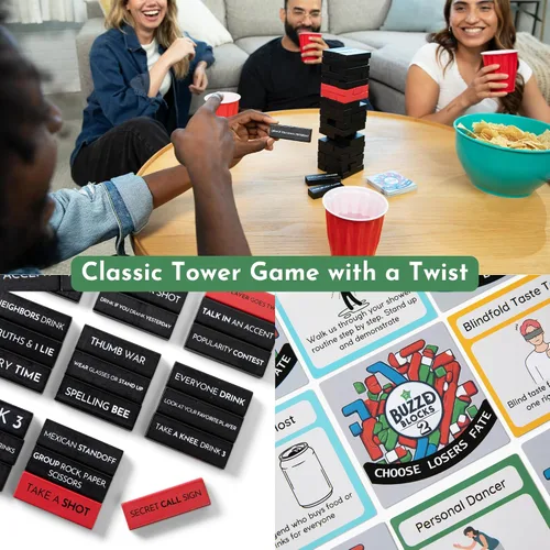 Miniatura 5 de Buzzed Blocks Ultimate Party Tower con divertidos juegos y comandos Juego de apilamiento clásico con divertidas reglas originales Divertido