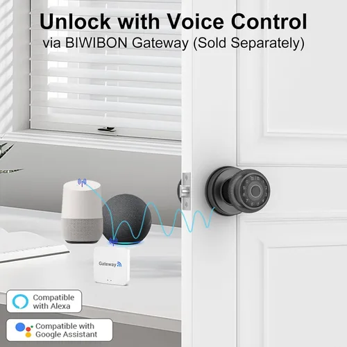 Miniatura 7 de BIWIBON Pomo de puerta inteligente 4 en 1, perilla de puerta de huellas dactilares con control de aplicación, cerradura inteligente de puerta
