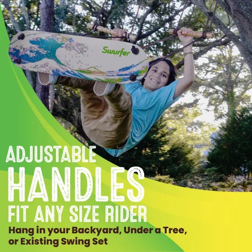 Miniatura 5 de Swurfer TreeSkate - Columpio para patineta, columpio de surf de pie para exteriores, soporta hasta 200 libras, a partir de 6 años, asas ajustables