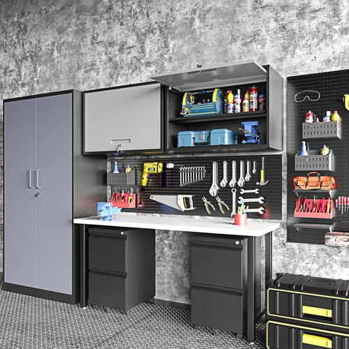 Miniatura 7 de STANI Gabinete de pared de metal para garaje, armario flotante de montaje en pared de almacenamiento de garaje, caja de cambios de remolque