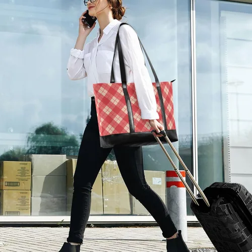 Miniatura 7 de Gingham Plaid Portable Bag With Laptop Compartment with Zipper Work Tote for Mom with maletin ejecutivo para mujer