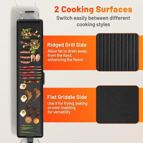 Miniatura 5 de LDAILY Plancha Eléctrica Antiadherente Extra Grande de 39.5'', Parrilla Teppanyaki BBQ con 4 Temperaturas Ajustables, Calentamiento Uniforme y Asas