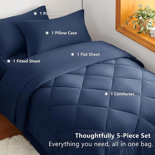 Miniatura 361 de CozyLux Juego de edredón tamaño King, color naranja quemado, toda la ropa de cama en una sola bolsa, 7 piezas: edredón, fundas de almohada