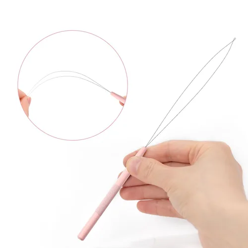 Miniatura 4 de NEWISHTOOL El kit de herramientas de extensión de cabello incluye aguja de bucle de acero inoxidable para tirar de gancho y herramienta de Rosado