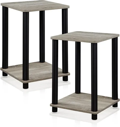 Miniatura 9 de Furinno JUST - Mesa auxiliar moderna de 3 niveles con estación de carga, mesita de noche de fácil montaje, mesita de noche con puerto USB y tipo C